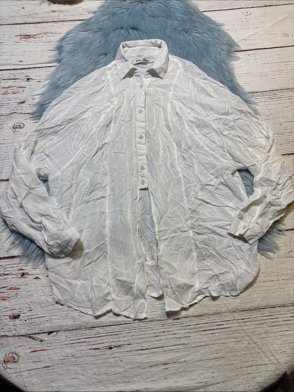 Urban Outfitters White Oversized Button-Down Tie Front Shirt sz S